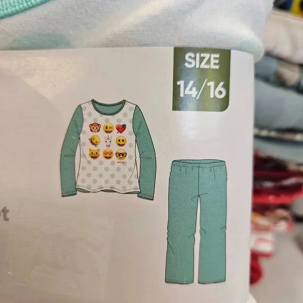 Emoji Girls Long Sleeve Top and Pants Pajama Sleep Set, 2-Piece, Size 14/16 Girl